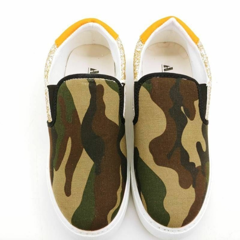 AMS Shoes Womens Layla-8 Sneakers Multicolor Camouflage Glitter Slip Ons 6